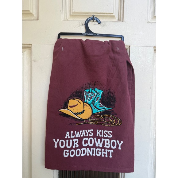 Primitives by Kathy‎ "Always Kiss" Cowboy Hat Boots Kitchen Towel Western Decor - Picture 1 of 3